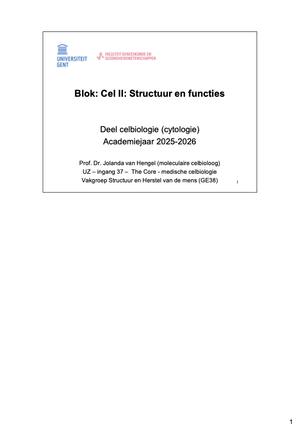 1e Bachelor: Cel II (celbiologie)